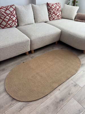 Linea örgü halat kilim oval modern bej gri salon antre yatak odası