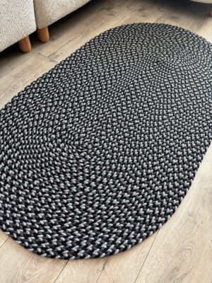 Linea gri oval saç örgü halı modern kilim