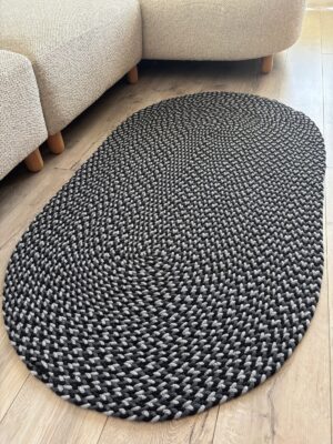 Linea gri oval saç örgü halı modern kilim