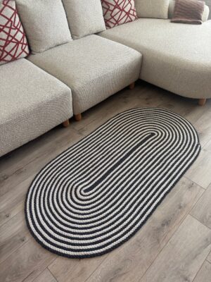 Linea gri saç örgü halat oval modern kilim