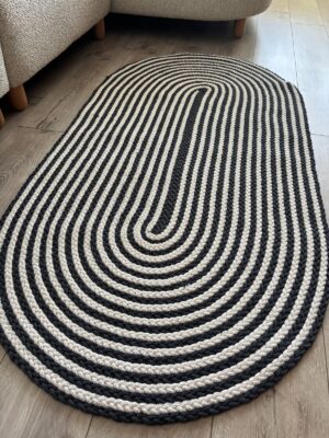 Linea gri saç örgü halat oval modern kilim