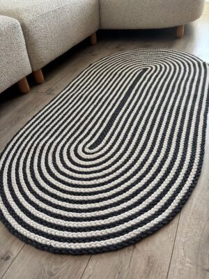 Linea gri saç örgü halat oval modern kilim