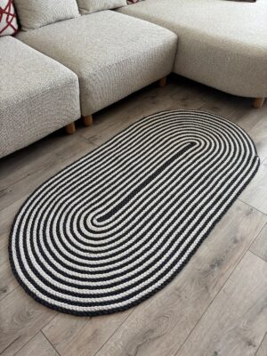 Linea gri saç örgü halat oval modern kilim