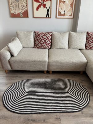Linea gri saç örgü halat oval modern kilim
