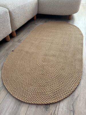 Linea örgü halat kilim oval modern bej gri salon antre yatak odası