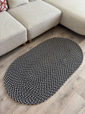 Linea saç örgü halı modern oval gri kilim