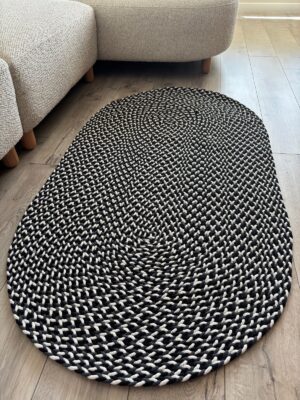 Linea saç örgü halı modern oval gri kilim