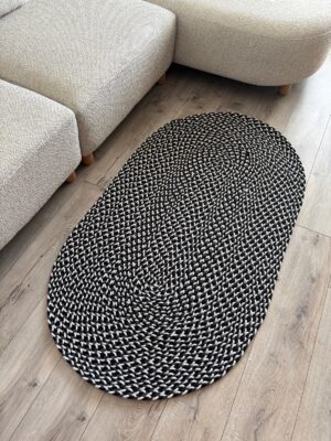Linea saç örgü halı modern oval gri kilim