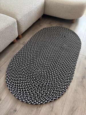 Linea saç örgü halı modern oval gri kilim