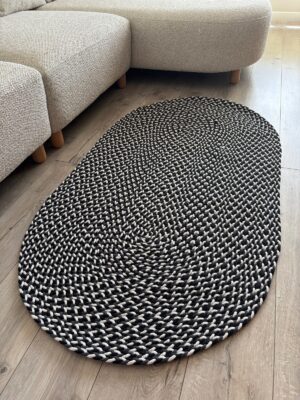 Linea saç örgü halı modern oval gri kilim