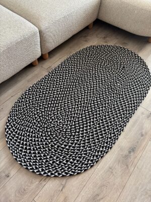 Linea saç örgü halı modern oval gri kilim