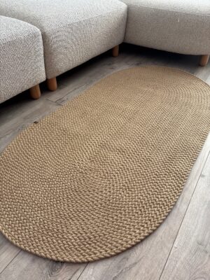 Linea örgü halat kilim oval modern bej gri salon antre yatak odası
