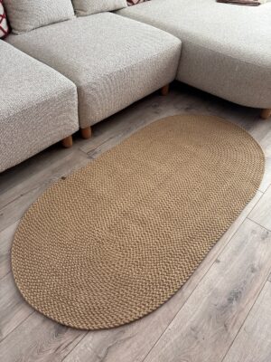 Linea örgü halat kilim oval modern bej gri salon antre yatak odası