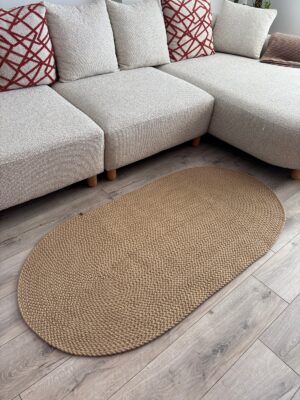 Linea örgü halat kilim oval modern bej gri salon antre yatak odası