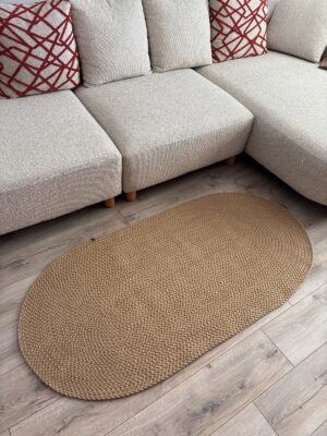 Linea örgü halat kilim oval modern bej gri salon antre yatak odası