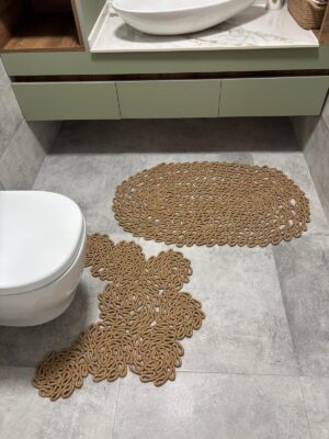 Flow 2'li Banyo Paspas Takımı doğal halat klozet ve lavabo önü paspas