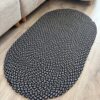 Linea gri oval saç örgü halı modern kilim