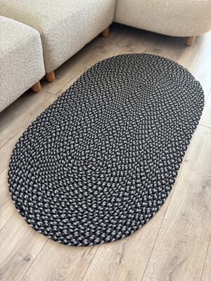 Linea gri oval saç örgü halı modern kilim