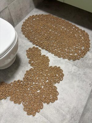 Flow 2'li Banyo Paspas Takımı doğal halat klozet ve lavabo önü paspas