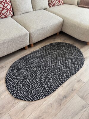 Linea gri oval saç örgü halı modern kilim