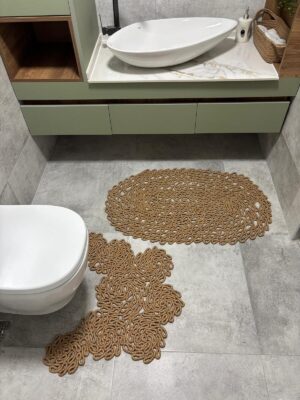 Flow 2'li Banyo Paspas Takımı doğal halat klozet ve lavabo önü paspas
