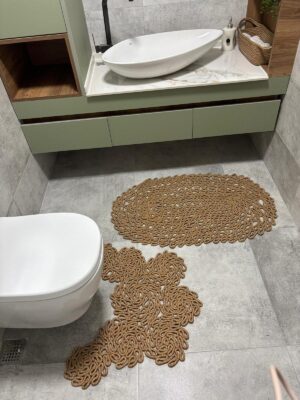 Flow 2'li Banyo Paspas Takımı doğal halat klozet ve lavabo önü paspas