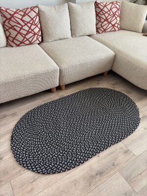 Linea gri oval saç örgü halı modern kilim
