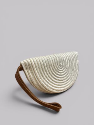 Midye Hasır Clutch Çanta – El Yapımı Örgü Tasarım, Hakiki Deri Bilek Askılı Kadın Çanta – görsel 2