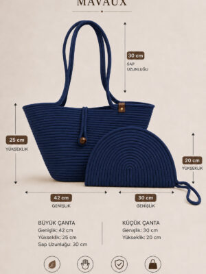 Rio Havana Omuz Çantası + Moss Clutch 2’li Kadın Hasır Omuz Çantası ve Fermuarlı El Çantası Seti Plaj, Günlük – görsel 32