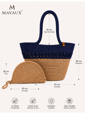 Aya Trikot Omuz Çantası + Moss Clutch 2’li Kadın Hasır Çanta Seti Büyük Omuz Çantası ve Clutch El Yapımı Yazlık – görsel 24