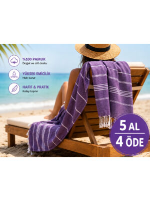 Çizgili Peştemal | Pamuk – Doğal Saçaklı | Plaj, Havuz, Spa, Sauna, Spor, Seyahat Havlu – görsel 55