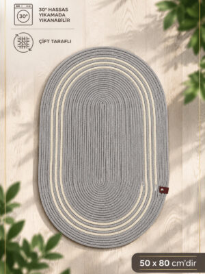ARVEN Jüt, Hasır Desenli Kapı Önü, Çizgili Paspas, Banyo Paspası, Balkon Paspası Hasır Halı, jüt – 80 x 120 / GRİ - KREM