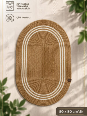 ARVEN Jüt, Hasır Desenli Kapı Önü, Çizgili Paspas, Banyo Paspası, Balkon Paspası Hasır Halı, jüt – 80 x 150 / HASIR - KREM