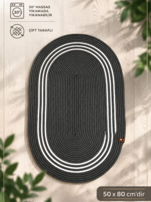 ARVEN Jüt, Hasır Desenli Kapı Önü, Çizgili Paspas, Banyo Paspası, Balkon Paspası Hasır Halı – 80 x 120 / ANTRASİT - BEYAZ
