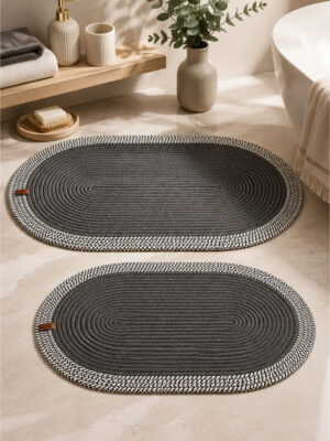 Riva 2’li Jüt, Hasır, Banyo Paspas Takımı, Banyo Takım, Klozet Takımı 50×80 & 40×60 cm Dekoratif Paspas – ANTRASİT - KIRÇIL