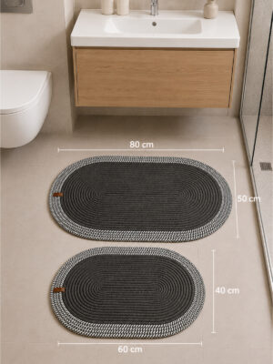 Riva 2’li Jüt, Hasır, Banyo Paspas Takımı, Banyo Takım, Klozet Takımı 50×80 & 40×60 cm Dekoratif Paspas İç Ve – görsel 12