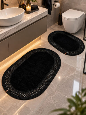 Nerissa 2'li Peluşlu Banyo Paspas Seti Yuvarlak ve Oval Paspas Takımları, Kaymaz Tabanlı, Yumuşak Dokulu, Şık ve Dekoratif Banyo Halısı, Modern Tasarım - Görsel 6