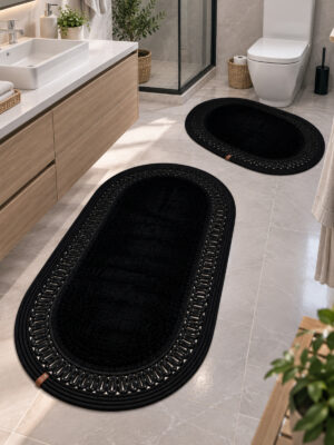 Nerissa 2'li Peluşlu Banyo Paspas Seti Yuvarlak ve Oval Paspas Takımları, Kaymaz Tabanlı, Yumuşak Dokulu, Şık ve Dekoratif Banyo Halısı, Modern Tasarım - Görsel 11