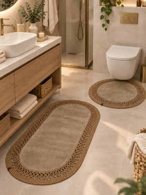 Nerissa 2'li Peluşlu Banyo Paspas Seti Yuvarlak ve Oval Paspas Takımları, Kaymaz Tabanlı, Yumuşak Dokulu, Şık ve Dekoratif Banyo Halısı, Modern Tasarım - Görsel 14