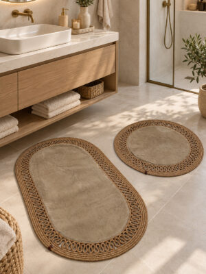 Nerissa 2'li Peluşlu Banyo Paspas Seti Yuvarlak ve Oval Paspas Takımları, Kaymaz Tabanlı, Yumuşak Dokulu, Şık ve Dekoratif Banyo Halısı, Modern Tasarım - Görsel 16