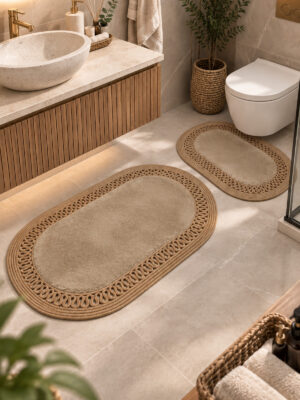 Nerissa 2'li Peluşlu Banyo Paspas Seti Yuvarlak ve Oval Paspas Takımları, Kaymaz Tabanlı, Yumuşak Dokulu, Şık ve Dekoratif Banyo Halısı, Modern Tasarım - Görsel 19