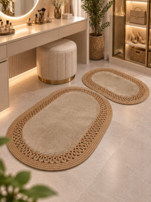 Nerissa 2'li Peluşlu Banyo Paspas Seti Yuvarlak ve Oval Paspas Takımları, Kaymaz Tabanlı, Yumuşak Dokulu, Şık ve Dekoratif Banyo Halısı, Modern Tasarım - Görsel 22