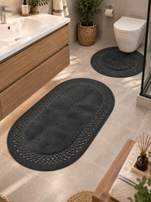 Nerissa 2'li Peluşlu Banyo Paspas Seti Yuvarlak ve Oval Paspas Takımları, Kaymaz Tabanlı, Yumuşak Dokulu, Şık ve Dekoratif Banyo Halısı, Modern Tasarım - Görsel 24