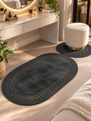 Nerissa 2'li Peluşlu Banyo Paspas Seti Yuvarlak ve Oval Paspas Takımları, Kaymaz Tabanlı, Yumuşak Dokulu, Şık ve Dekoratif Banyo Halısı, Modern Tasarım - Görsel 25