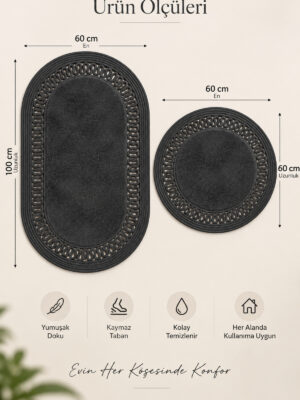 Nerissa 2'li Peluşlu Banyo Paspas Seti Yuvarlak ve Oval Paspas Takımları, Kaymaz Tabanlı, Yumuşak Dokulu, Şık ve Dekoratif Banyo Halısı, Modern Tasarım - Görsel 26