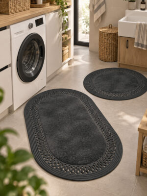 Nerissa 2'li Peluşlu Banyo Paspas Seti Yuvarlak ve Oval Paspas Takımları, Kaymaz Tabanlı, Yumuşak Dokulu, Şık ve Dekoratif Banyo Halısı, Modern Tasarım - Görsel 27