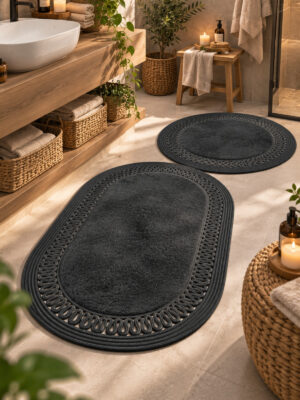 Nerissa 2'li Peluşlu Banyo Paspas Seti Yuvarlak ve Oval Paspas Takımları, Kaymaz Tabanlı, Yumuşak Dokulu, Şık ve Dekoratif Banyo Halısı, Modern Tasarım - Görsel 29
