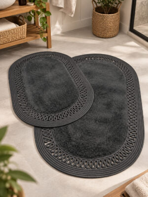 Nerissa 2'li Peluşlu Banyo Paspas Seti Yuvarlak ve Oval Paspas Takımları, Kaymaz Tabanlı, Yumuşak Dokulu, Şık ve Dekoratif Banyo Halısı, Modern Tasarım - Görsel 30
