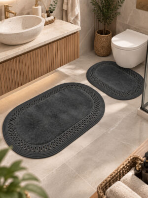 Nerissa 2'li Peluşlu Banyo Paspas Seti Yuvarlak ve Oval Paspas Takımları, Kaymaz Tabanlı, Yumuşak Dokulu, Şık ve Dekoratif Banyo Halısı, Modern Tasarım - Görsel 31