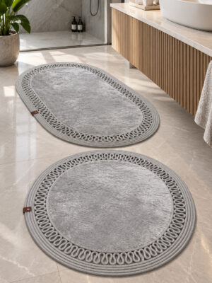 Nerissa 2'li Peluşlu Banyo Paspas Seti Yuvarlak ve Oval Paspas Takımları, Kaymaz Tabanlı, Yumuşak Dokulu, Şık ve Dekoratif Banyo Halısı, Modern Tasarım - Görsel 43